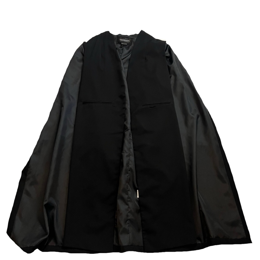 Black oversized cape vest blazer top
